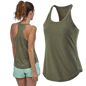 Damen Ärmellos Racerback Yoga Tanktop Baumwolle Lockere Passform Einfarbig Sport Workout Fitness Top