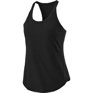 Schwarzes Damen Sporttanktop, klassischer Racerback Fitness und Yoga Aktivshirt.