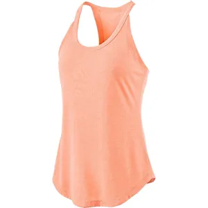 Damen sportlicher Racerback Tanktop, atmungsaktives Pfirsich-Orange Yoga Fitness Sportshirt.