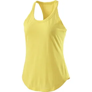 Gelbes sportliches Damen Racerback Tanktop, perfekt für Fitness, Workout und Yoga Training.