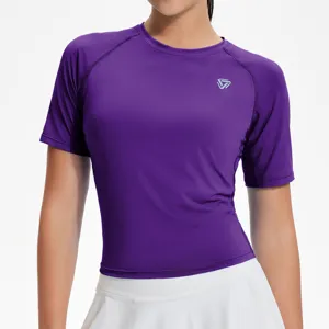 Γυναικείο μωβ κοντομάνικο στεγνό slim fit yoga top αθλητικό fitness t-shirt run