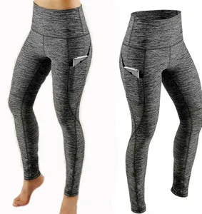 High waist yoga pants for women with side pockets, stretchy fitness gym workout leggings.