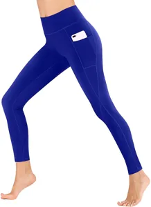 High waist yoga leggings with side pockets royal blue athletic fitness workout stretchy trousers