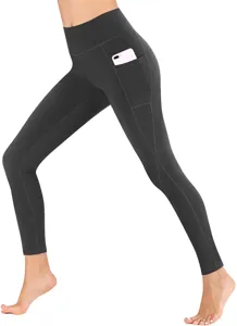 High waist yoga pants for women with side pocket activewear workout stretch leggings grey
