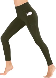 High waist yoga pants with side pocket, stretchy fitness leggings for daily workout.