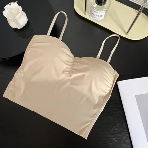 Ice silk camisole bra women padded seamless underwear casual fashion inner outer wear top.