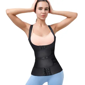 Close-up detail of women's double belt waist trainer vest showing hooks and adjustable straps.