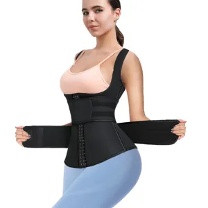 Women Waist Trainer Vest Thick Neoprene Sweat Sauna Tank Top Double Belt Hook-and-Eye Abdomen Control Shapewear Slimming Body Shaper For Sports Workout