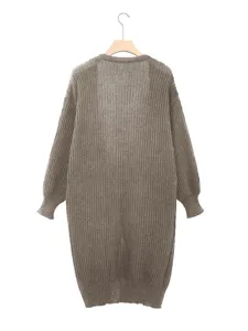 Langer Strickcardigan Pullover mit Laternenärmeln, lässige Oversize Oberbekleidung für Damen.