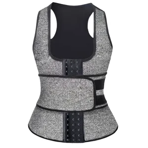 Neoprene sweat waist trainer vest with double belts and hook closure for women weight loss.
