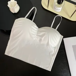 White ice silk camisole bra top seamless padded crop top for women stylish inner wear