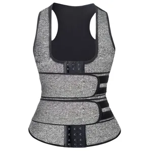 Women neoprene waist trainer sweat vest with double belts and hook closure for slimming.