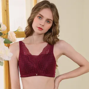 Reggiseno in pizzo senza ferretto bordeaux, confortevole corsetto floreale taglie forti.