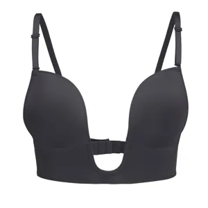 Sujetador negro escotado sin aros detalle, sexy push up ropa interior de mujer para diario.