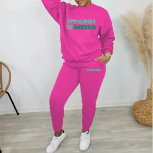 Γυναικείο Casual Σετ Πολυεστέρα Φούτερ Και Παντελόνι Αθλητικό Ντύσιμο Με Εκτύπωση Γραμμάτων Στρογγυλή Λαιμόκοψη Μακρυμάνικο Tops Και Bottoms Streetwear