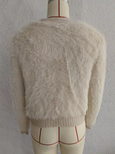 Damen einfarbig flauschig Strickjacke Herbst Winter weich kurz Pullover Rückseite Ansicht