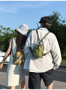 Outdoor lightweight single-shoulder mini backpack detail, durable mesh fabric and drawstring design.
