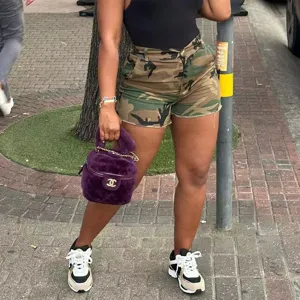 Pantaloncini Cargo Mimetici da Donna Aderenti in Poliestere Multitasche Streetwear Casual Estivi Moda All'aperto