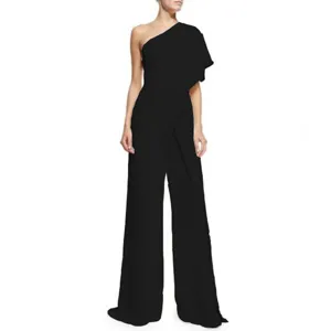 Women one shoulder black jumpsuit elegant evening party wide leg long pants summer stylish