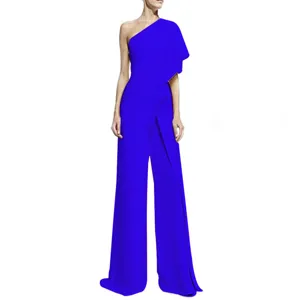 Elegant One Shoulder Cape Sleeve Jumpsuit (60) For Women Sexy Wide Leg Long Pants Bodycon Splicing Solid Color Summer Evening Party Jumpsuit