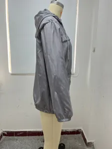 Women's hooded windbreaker jacket casual outdoor sports waterproof rain coat gray top
