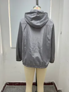 Women hooded windbreaker jacket casual outdoor sports rain coat top grey variant detail view