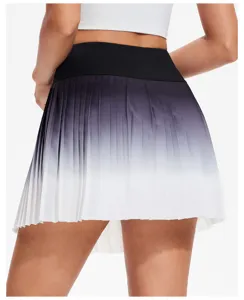 Detail view of women gradient pleated tennis skirt active athletic fitness yoga mini skirt.