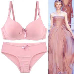 Pink seamless push-up bra and panty set solid color women daily wear lingerie set