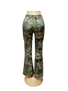 Femme vintage camouflage imprime taille elastique pantalon evase casual automne hiver