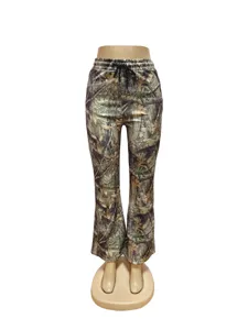 Pantalon évasé femme camouflage forêt vintage taille élastique streetwear fashion