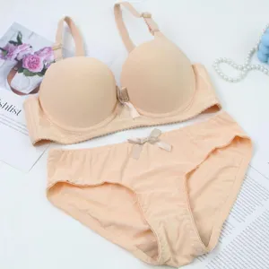 Solid color seamless push-up bra and panty set detailed view, comfortable daily wear.
