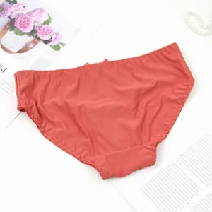 Detailed flat lay view of seamless women briefs in terracotta red with cute back bow design.
