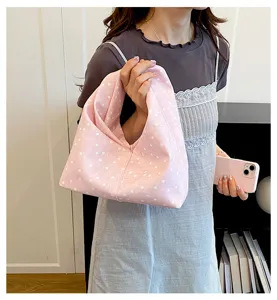 Sac à main en tissu à pois rose sac noué japonais élégant décontracté sac poignet