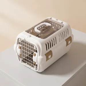 Caisse de transport pour animaux portable avec grille métallique et ventilation respirante.