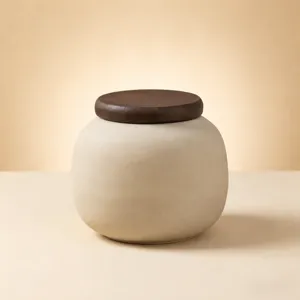 Urne pour Animal de Compagnie en Céramique pour Chiens Chats Petit Souvenir Commémoratif Pot Scellé Résistant à l'Humidité avec Couvercle en Bois Support pour Cendres