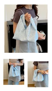 Sac à main nuage à pois bleu clair, sac poignet en tissu décontracté, sac pour femme tendance.