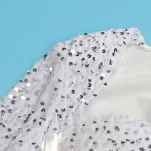 White sequin dress detail close up, sparkling glitter fabric texture for women apparel.