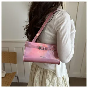 Shiny metallic shoulder bag for women stylish niche design underarm purse summer.