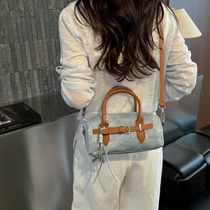 Bolso Boston de cuero PU estilo coreano bolso de hombro de almohada retro bolso casual
