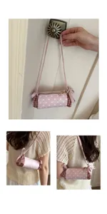 Deliziosa borsa a tracolla cilindrica a pois rosa da donna, elegante borsetta Boston in stile coreano.