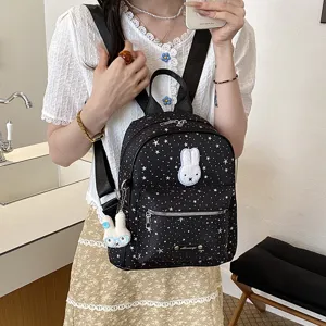 Korean style cute star patterns mini backpack with sweet rabbit embroidery for women.