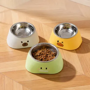 Gamelle pour Animaux Surélevée et Inclinée Bol pour Chat en Acier Inoxydable Anti-Basculement Gamelle pour Chien Design Animal de Dessin Animé Mignon Fournitures d'Alimentation