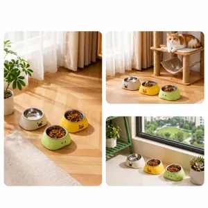 Gamelle inclinée ergonomique pour animaux avec insert en inox et joli socle pour chat.