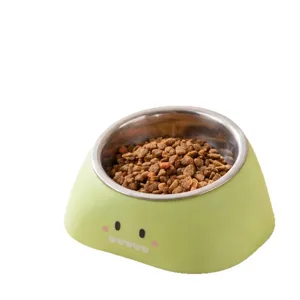 Elevated Tilted Pet Bowl Stainless Steel Cat Bowl Anti-Overturning Dog Food Bowl Cute Cartoon Animal Design Pet Tableware Feeding Supplies