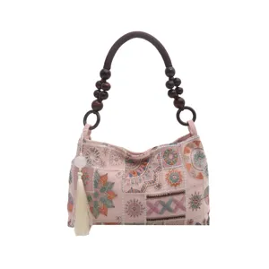 Stylische lässige Damen Schultertasche Sommer neue schicke Tasche mit Holzgriff design