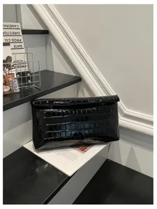 Black crocodile pattern clutch bag minimalist envelope purse for women elegant daily commute