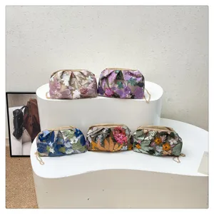 Sac bandoulière chaîne floral brodé mode été pochette élégante femme sac à main tendance chic sac
