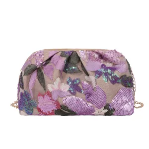 Élégant sac à bandoulière brodé de fleurs et sequins avec chaîne dorée chic et tendance