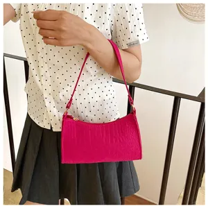 Modische pinke Kroko-Muster Schultertasche für Damen, stylische Unterarm Handtasche chic.