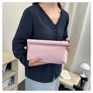Ροζ τσάντα φάκελος clutch με αστεράκια, κομψή γυναικεία τσάντα αποθήκευσης για πάρτι.